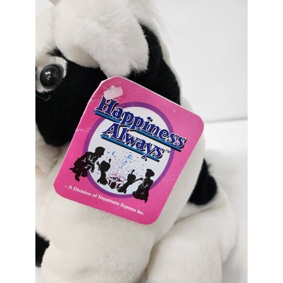 Vintage 1995 Black White Plush Soft Toy Cow Hand Puppet Happiness Always NEW - Picture 2 of 12